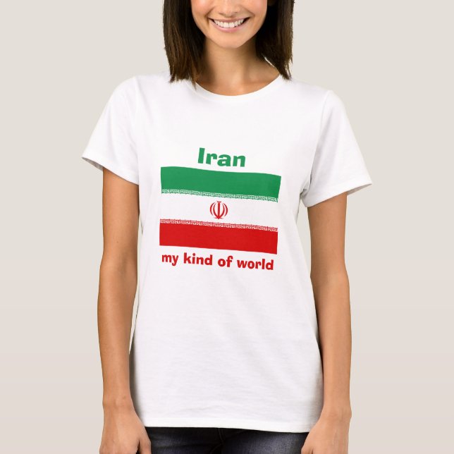 Iran Flagga + Karta + Text T-Shirt (Framsida)