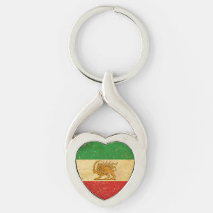 Iran Flagga Lejon och Sol Shah of Iran Flagga Keyc Twisted Heart Silverfärgad Nyckelring