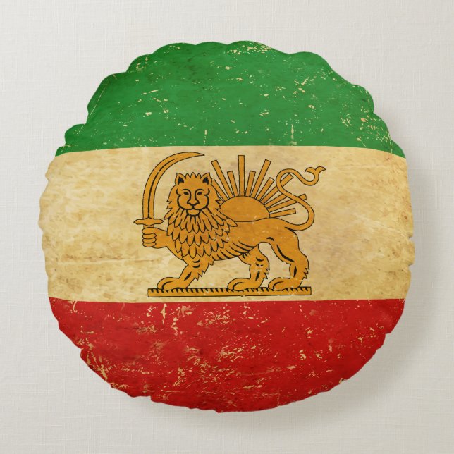 Iran Flagga Lejon och Sol Shah of Iran Flagga Rund Kudde (Framsidan)