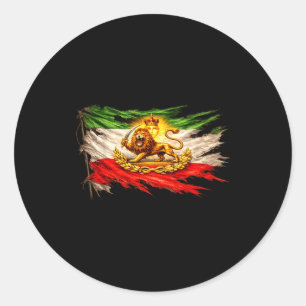Iran flagga med lejon och sol emblem, vintage Pers Runt Klistermärke