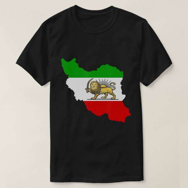 Iran flagga med lejona symbolen och sol symbolen R T Shirt (Design framsida)