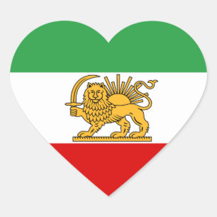 Iran Hjärta, Persisk flagga med Lejon, Shah av Ira Hjärtformat Klistermärke