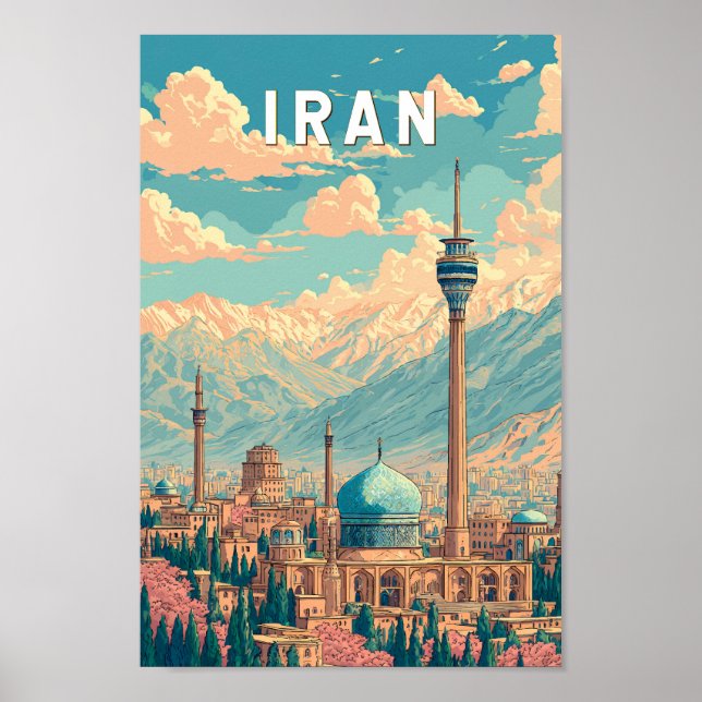 Iran Illustration Travel Art Vintage Poster (Framsidan)