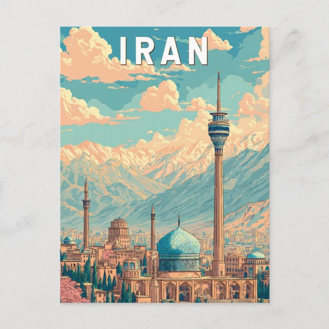 Iran Illustration Travel Art Vintage Vykort (Framsida)