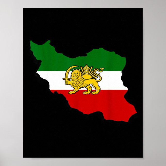 Iran Kart Löwe Und Sonne Persiska Pahlavi Flagga  Poster (Framsidan)