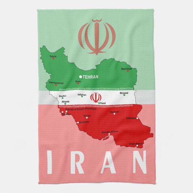 Iran Kart med Flagga och Emblem Kökshandduk (Vertikal)