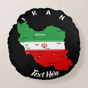 Iran Kart med Flagga och Emblem Rund Kudde