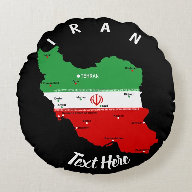 Iran Kart med Flagga och Emblem Rund Kudde (Framsidan)