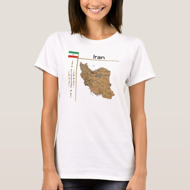 Iran Karta + Flagga + avdelning T-Shirt (Framsida)