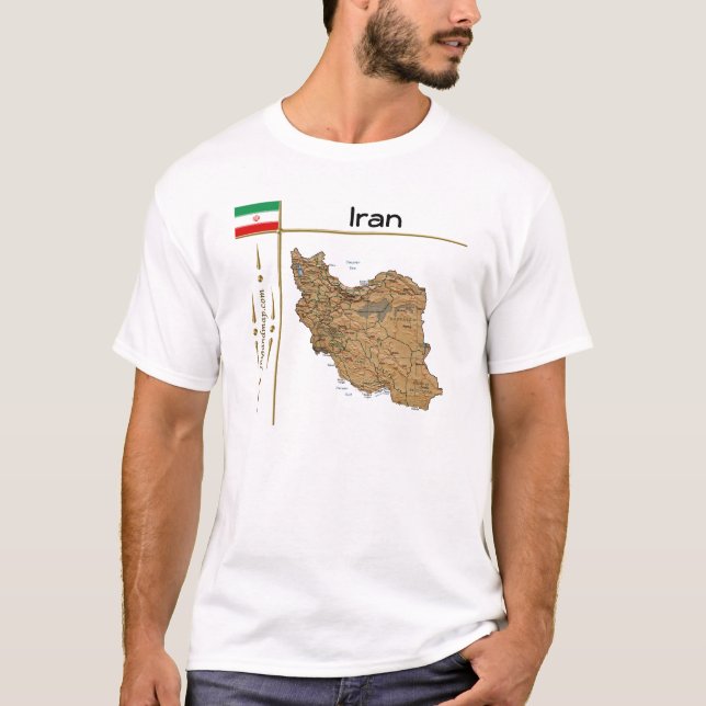 Iran Karta + Flagga + avdelning T-Shirt (Framsida)