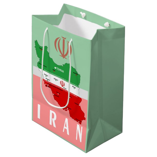 Iran Karta med flagga och emblem (Framsidan Vinklad)