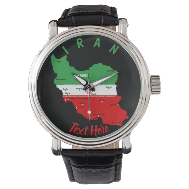 Iran karta med flagga och emblem armbandsur (Framsida)