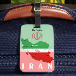 Iran karta med flagga och emblem bagagebricka