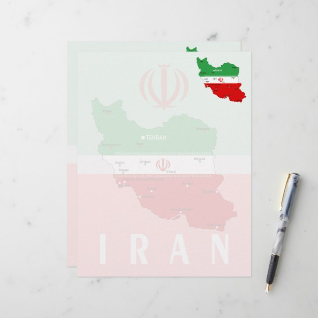Iran Karta med flagga och emblem Brevhuvud (Fram/Back In Situ)