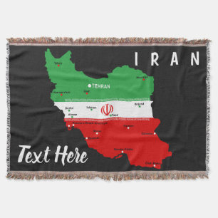 Iran karta med flagga och emblem filt
