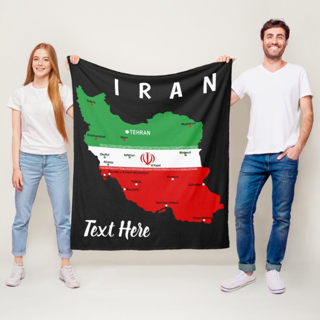 Iran karta med flagga och emblem fleecefilt (På plats)