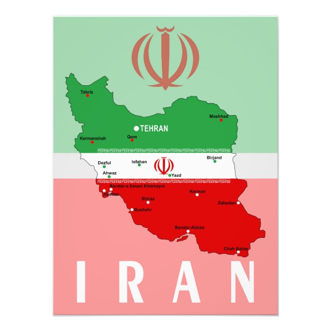 Iran karta med flagga och emblem fototryck (Framsidan)