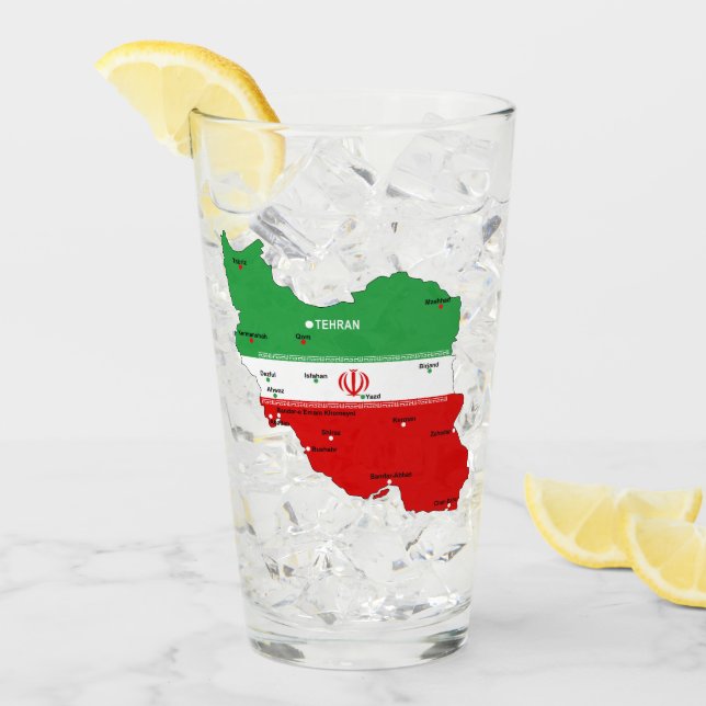 Iran Karta med flagga och emblem Glaskopp (Framsida Ice)
