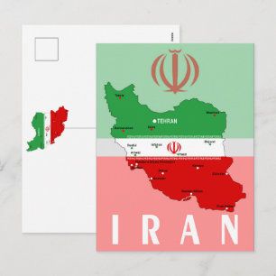 Iran karta med flagga och emblem helg vykort