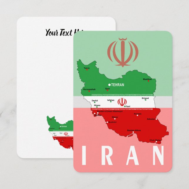 Iran Karta med flagga och emblem Inbjudningar (Fram/baksida)