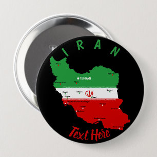 Iran Karta med Flagga och Emblem Knapp