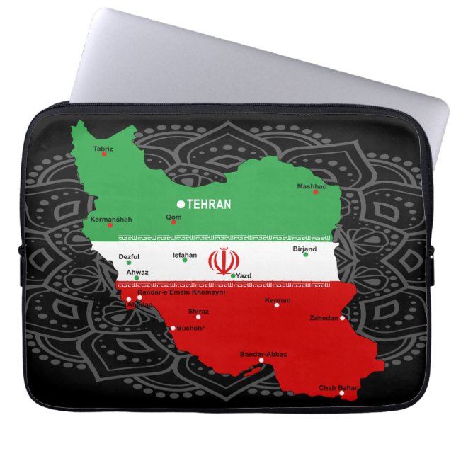 Iran karta med flagga och emblem laptop fodral (Framsidan)