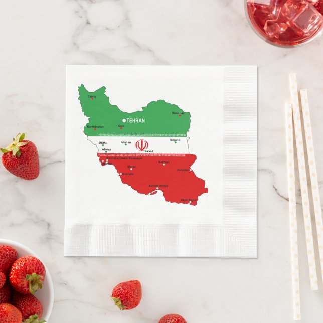 Iran karta med flagga och emblem pappersservett (Insitu)