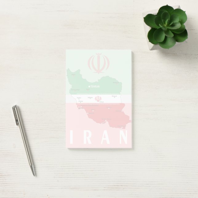 Iran karta med flagga och emblem post-it block (Kontor)