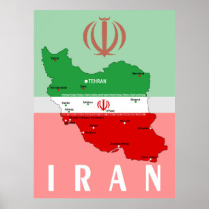 Iran Karta med Flagga och Emblem Poster