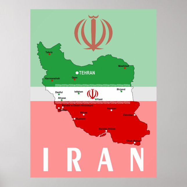 Iran Karta med Flagga och Emblem Poster (Framsidan)