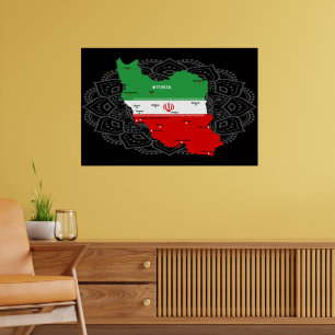 Iran Karta med flagga och emblem Poster