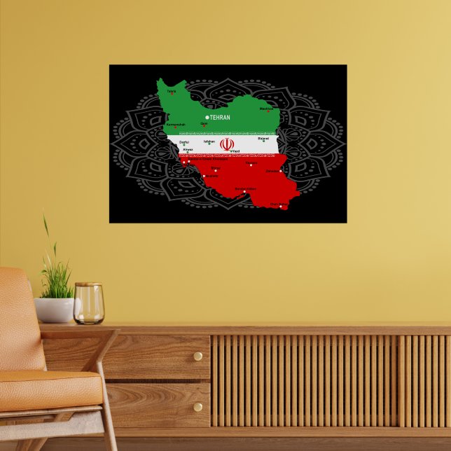 Iran Karta med flagga och emblem Poster (Vardagsrum 2)
