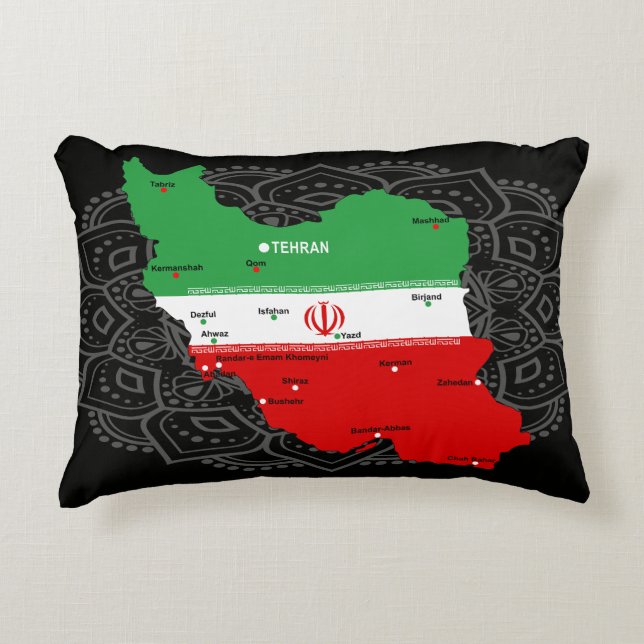 Iran karta med flagga och emblem prydnadskudde (Framsidan)