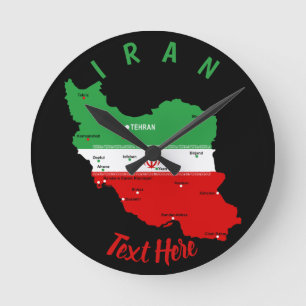 Iran Karta med flagga och emblem Rund Klocka