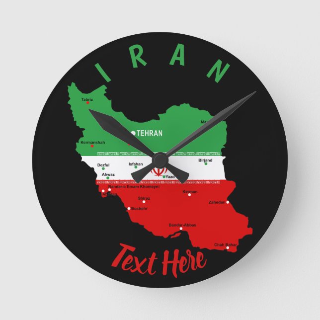 Iran Karta med flagga och emblem Rund Klocka (Framsida)