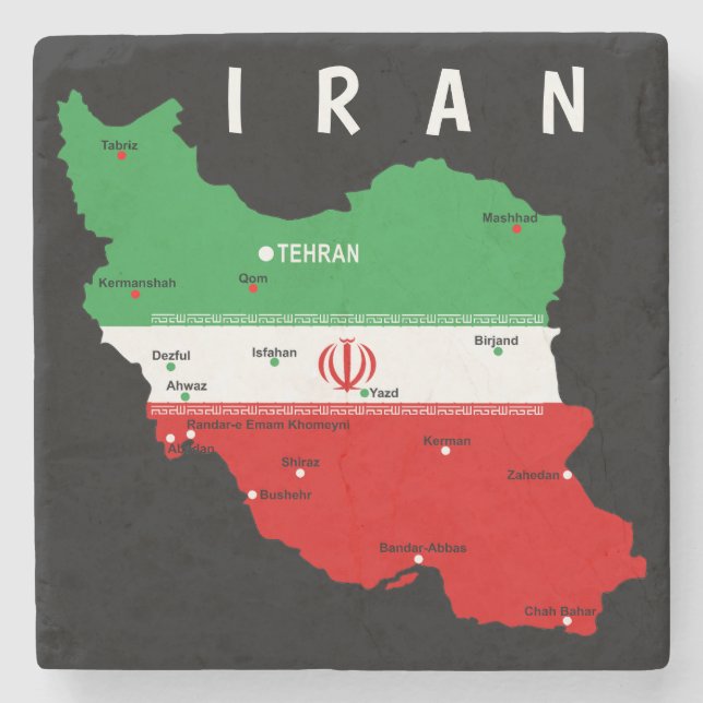 Iran karta med flagga och emblem stenunderlägg (Framsidan)