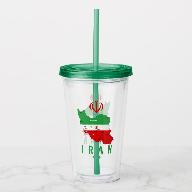 Iran karta med flagga och emblem take away mugg (Framsida)