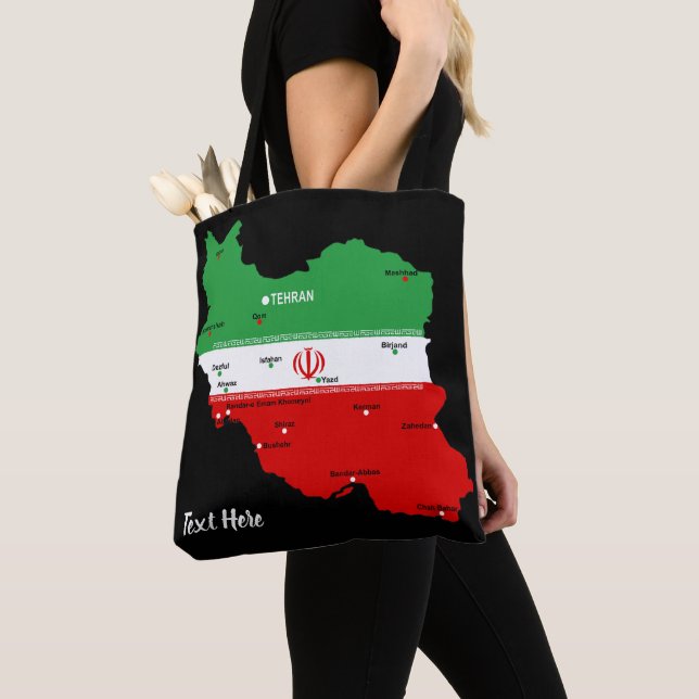 Iran karta med flagga och emblem tygkasse (Närbild)