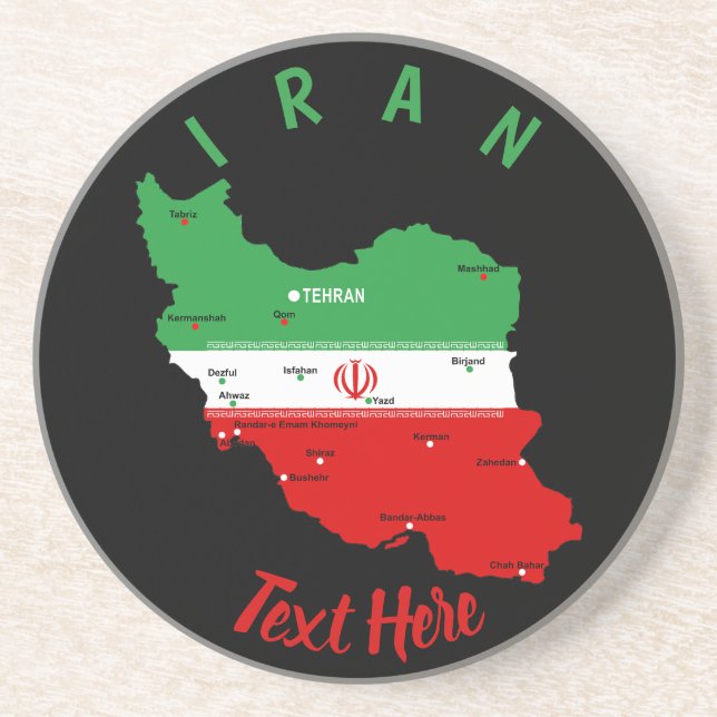 Iran karta med flagga och emblem underlägg (Framsidan)