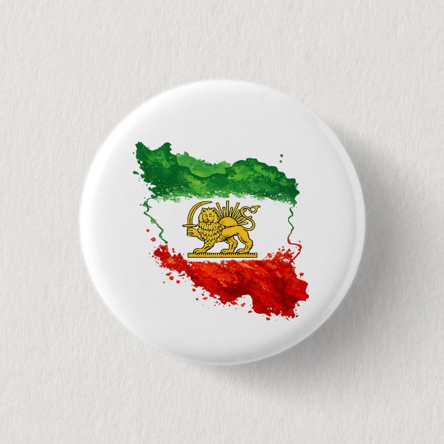 Iran Lion & Sun Button | Persian Shir o Khorshid  Knapp (Framsida)