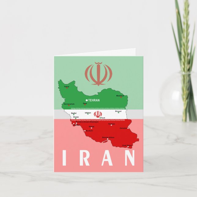 Iran Map with Flag and Emblem Anteckningskort (Framsida)
