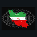 Iran Map with Flag and Emblem Fototryck<br><div class="desc">Iran Political Map with capital Tehran, national borders, most important cities, rivers and lakes. The Iranian Flag Colors are superposed on the Map Silhouette. Vector Illustration by BluedarkArt TheChameleonArt</div>