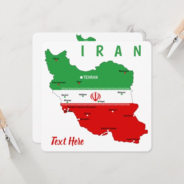 Iran Map with Flag and Emblem Inbjudningar (Fram/Back In Situ)