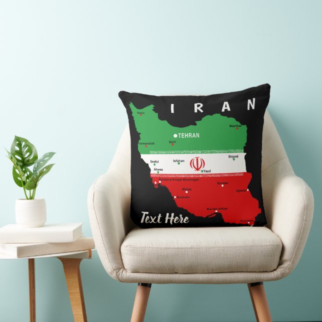 Iran Map with Flag and Emblem Kudde (Stol)
