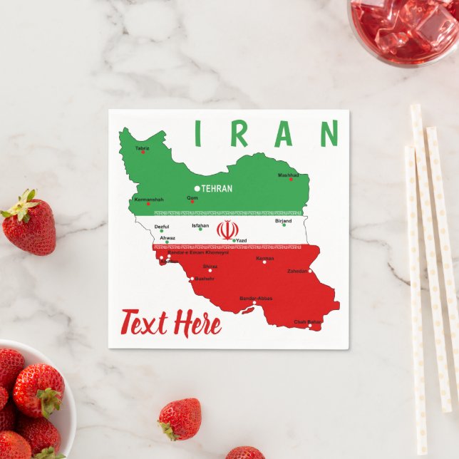 Iran Map with Flag and Emblem Pappersservett (Insitu)