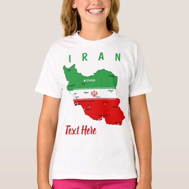 Iran Map with Flag and Emblem T Shirt (Framsida)