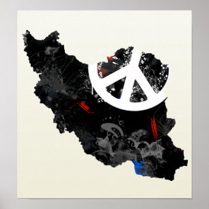 Iran moderiktig fredstecken med den Irani kartan Poster