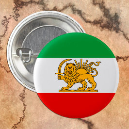 Iran, persiska flagga med Lejon, Shah of Iran Knapp