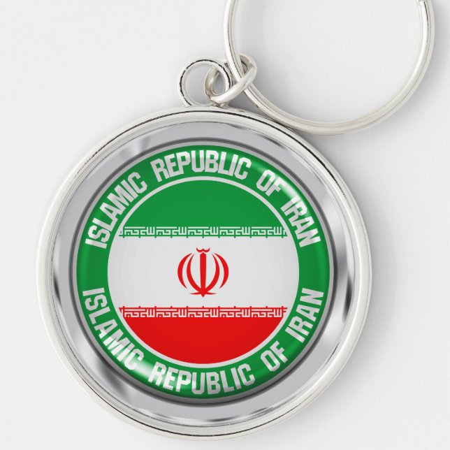 Iran Round Emblem Rund Silverfärgad Nyckelring (Framsidan)
