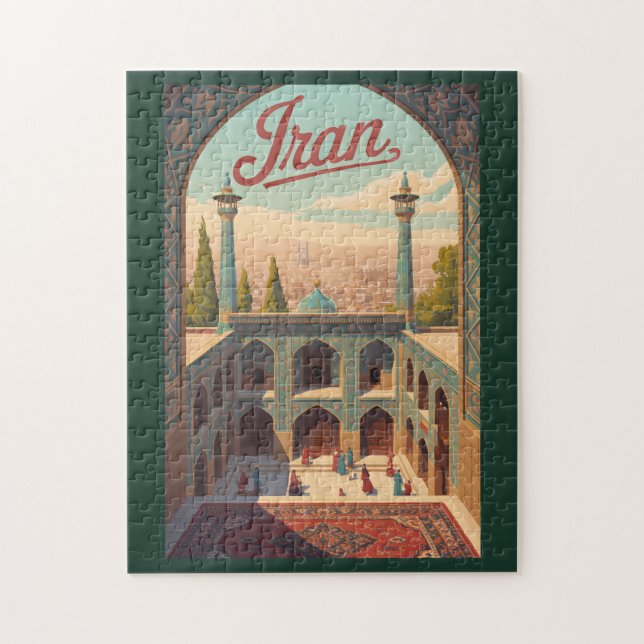 Iran Skyline Illustration Travel Art Vintage Pussel (Vertikal)